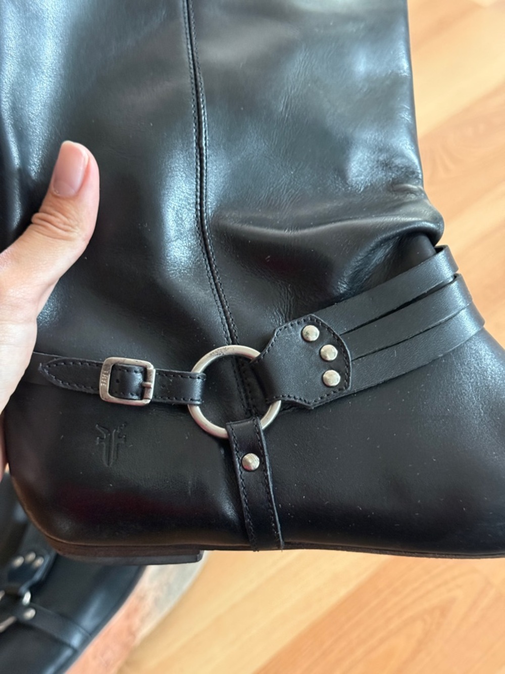 Frye Black Leather Mid-Calf Harness Riding Boots - Picture 3 of 10